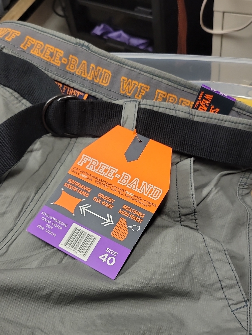 WEAR FIRST FREE-BAND Men's Grey Green Cargo Pants with Adjustable Belt